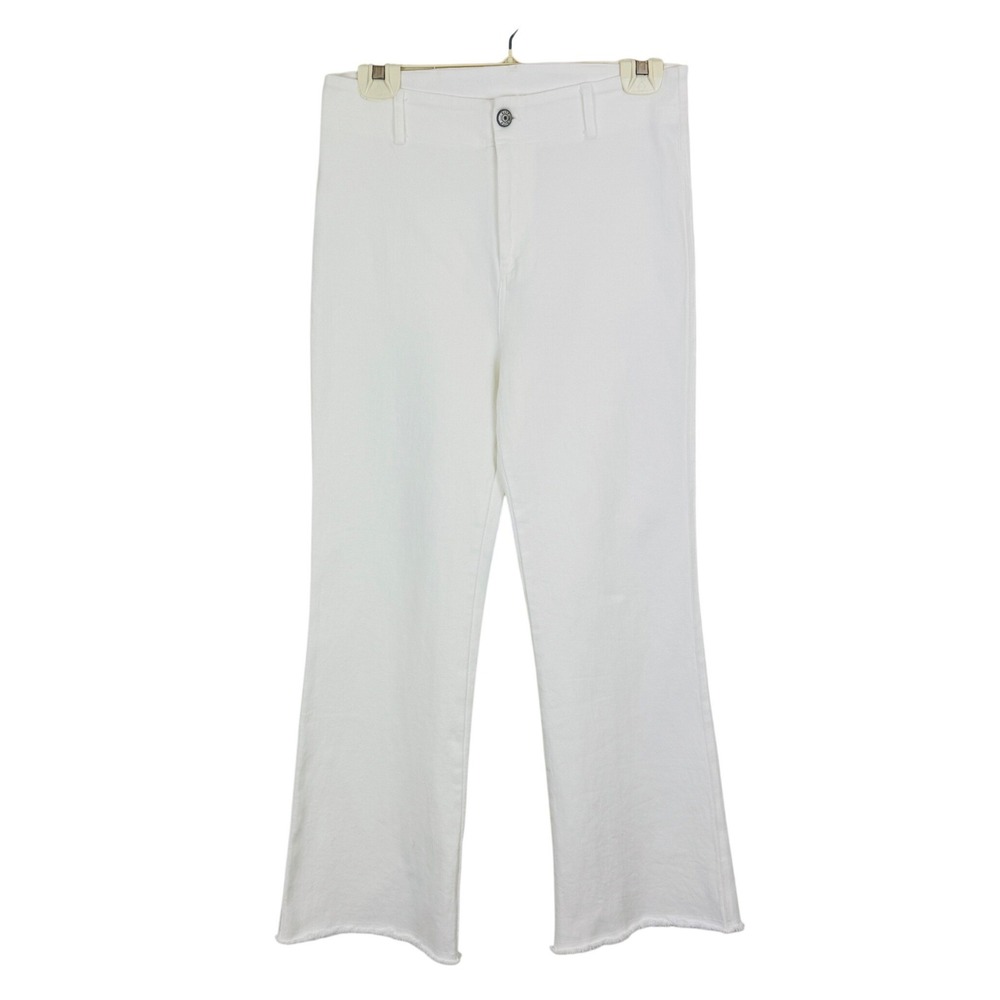 Womens White High Rise Flare Raw Hem Denim Pants Coastal Summer Size M NEW